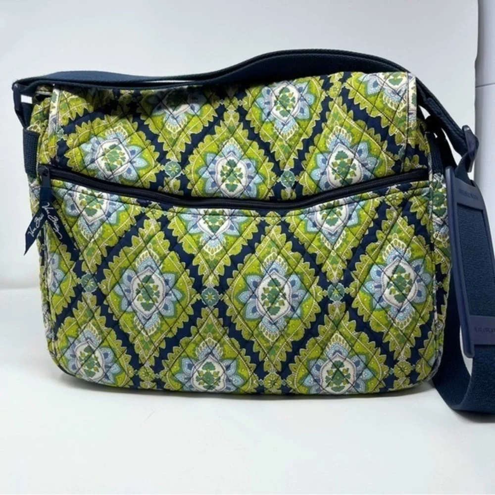 Vera Bradley Laptop Large Messenger Adjustable Wide‎ Strap Greens Blues White - Picture 4 of 14